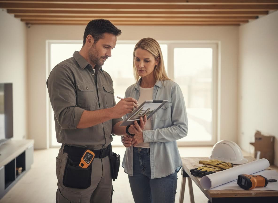 Contractor and Client Reviewing Renovation Designs