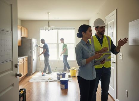 Construction Manager and Client Discussing Renovation Schedule