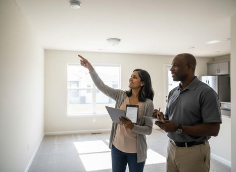 Real estate agents inspecting a new home