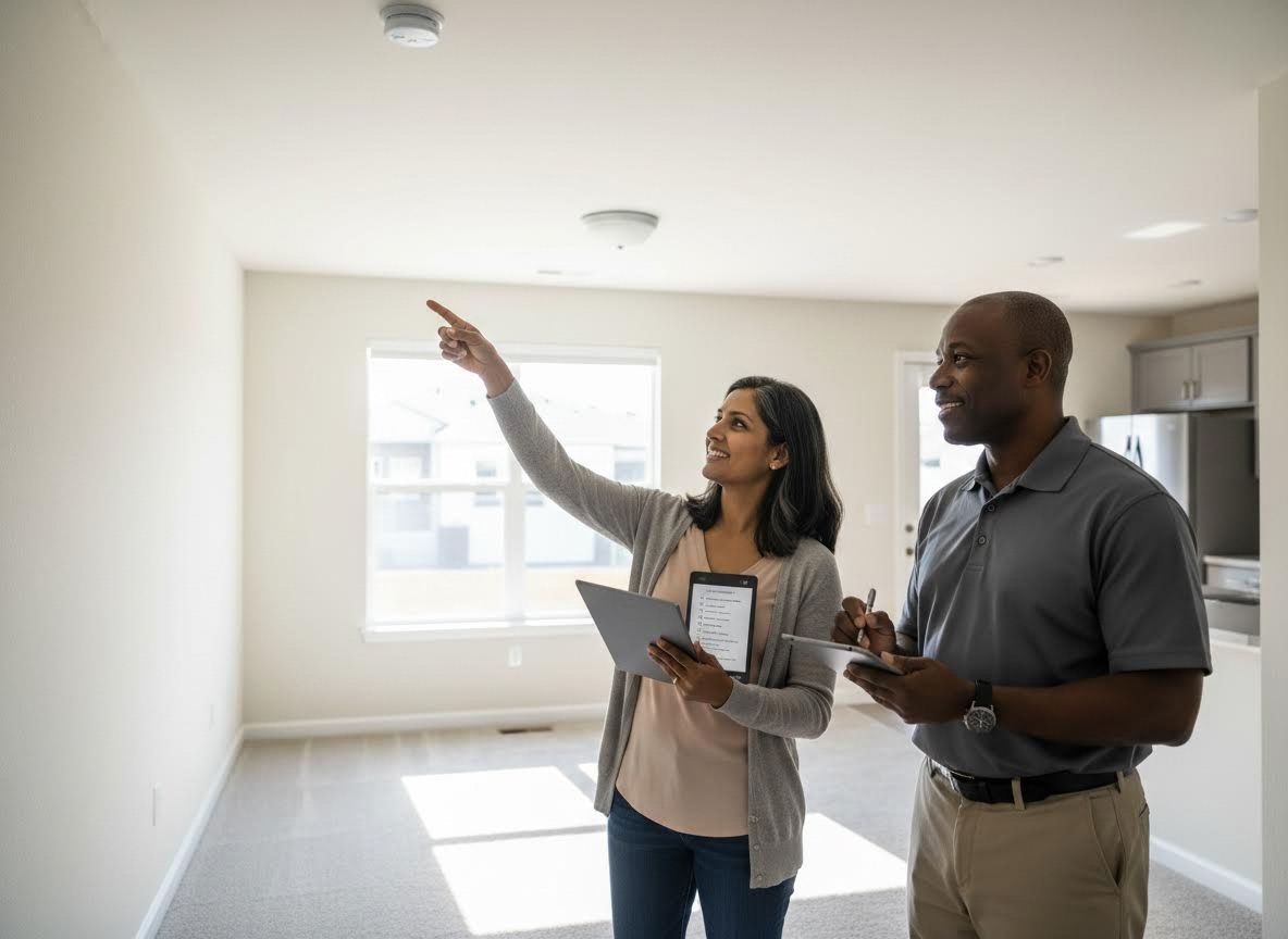 Real estate agents inspecting a new home