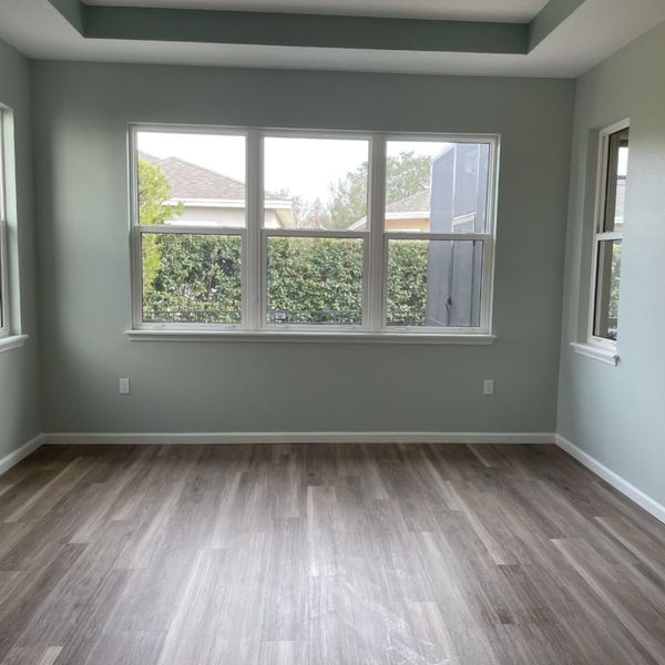 Interior home freshly painted a greyish green