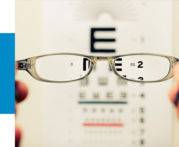Glasses and eye test board