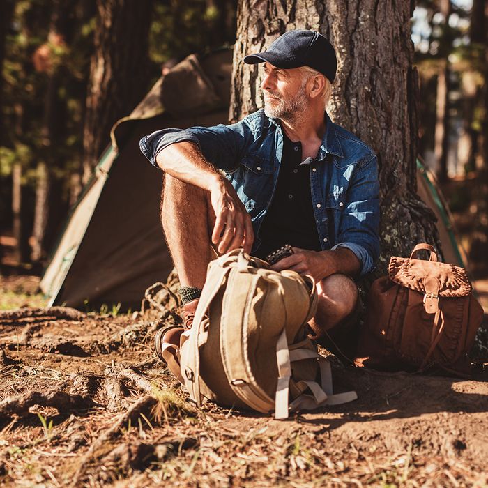 older man camping