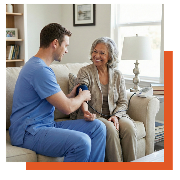 Male medical professional performing a blood pressure test on a female patient