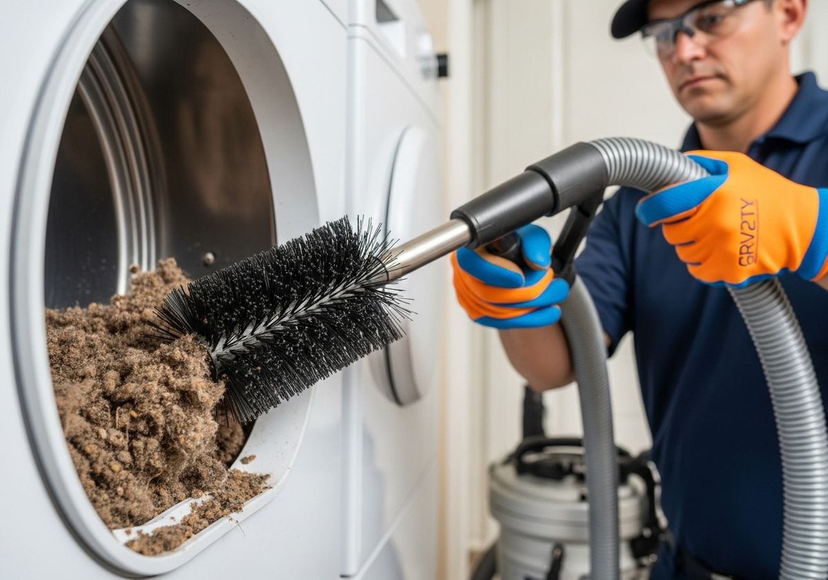 Cleaning Dryer Vent with Brush and Vacuum