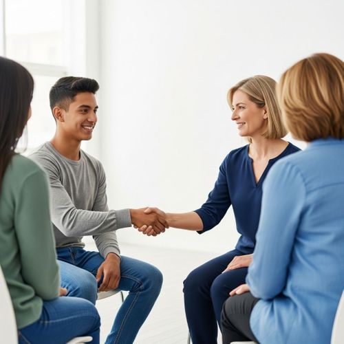 person practices a friendly handshake 