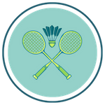 Symbol of two badminton racquets crossed, with a birdie between them