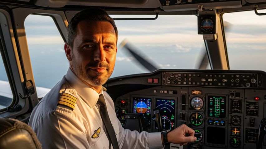 A pilot in the cockpit.