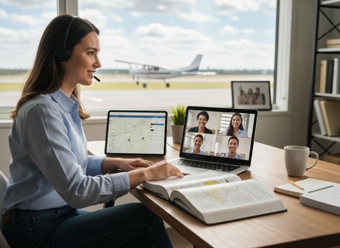 Woman on Video Call with Airplane View