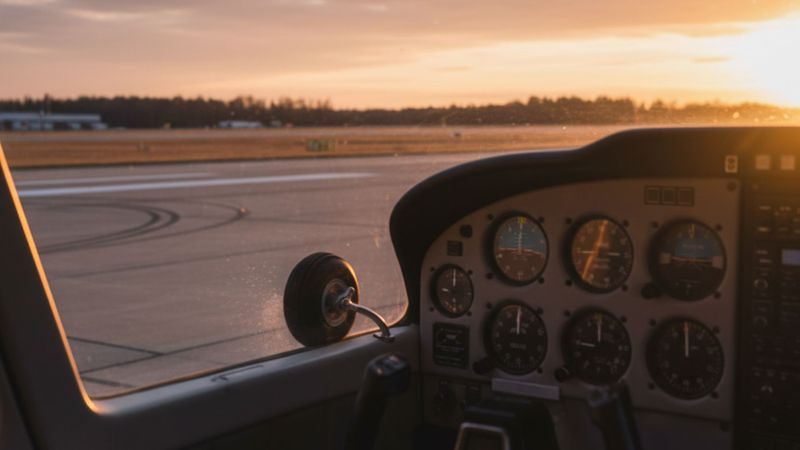 The view from a small plane cockpit.