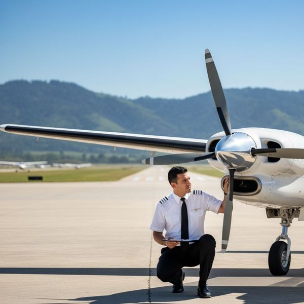 pilot inspecting plane