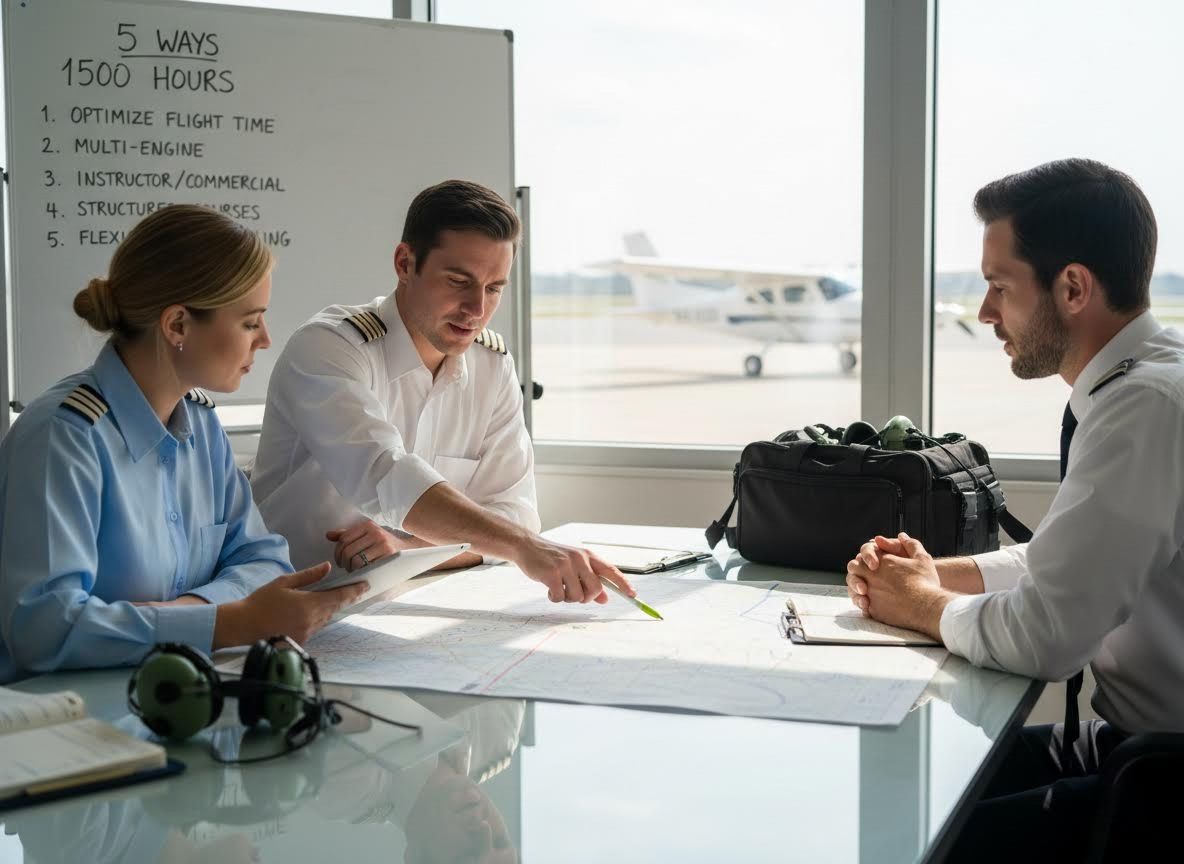 Pilots Reviewing Aviation Map and Flight Training Strategy