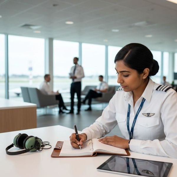 pilot writing in their log book