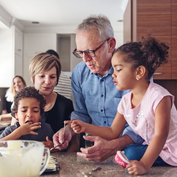 grandparents cooking with grandkids