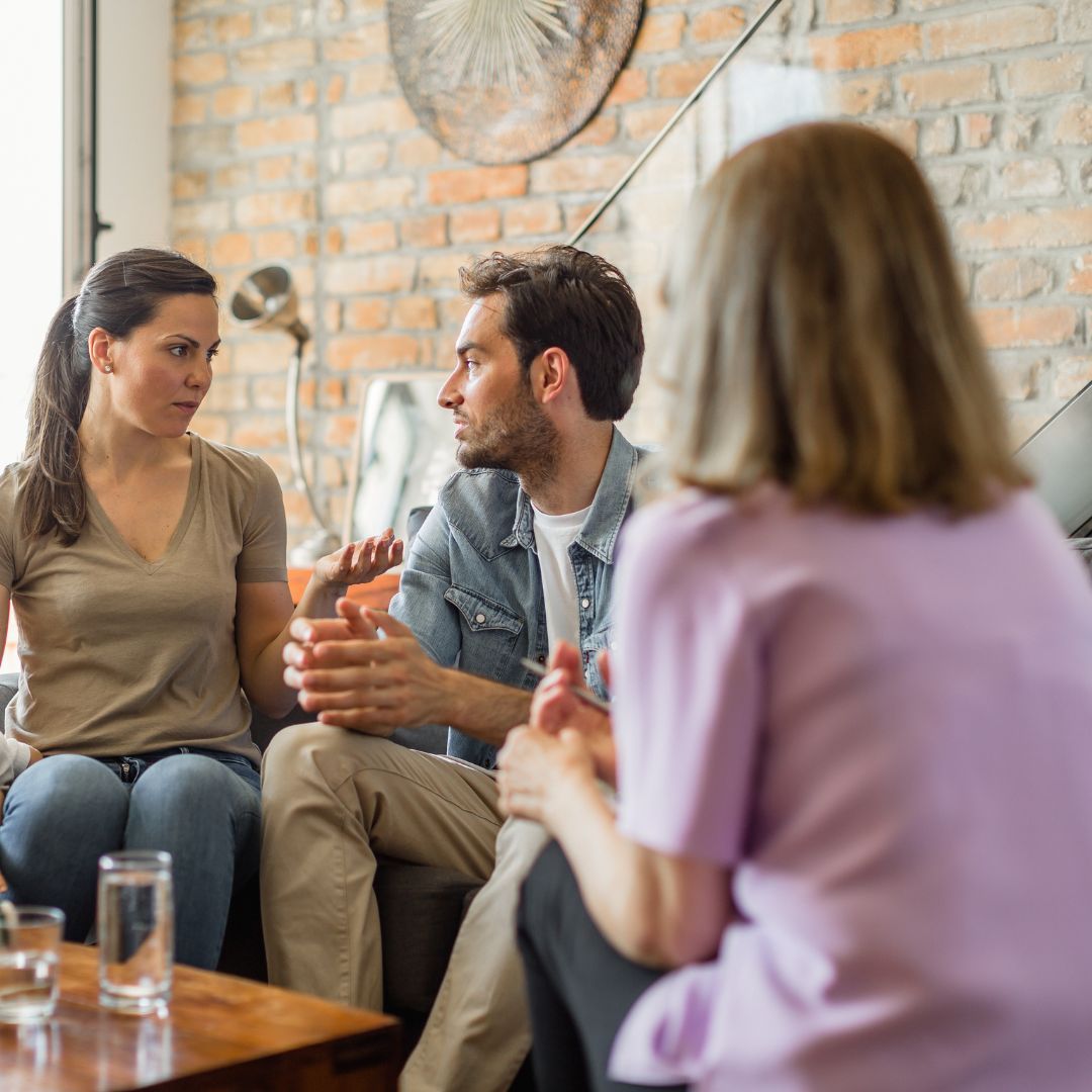 woman talking to family