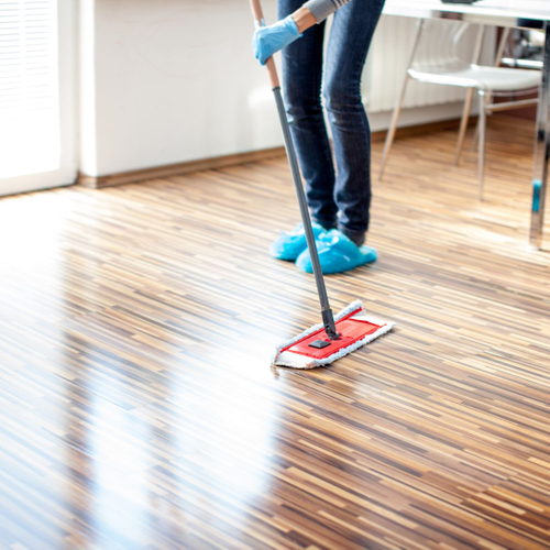 sweeping hardwood floor