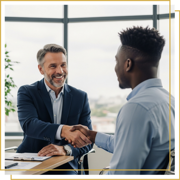 college recruiter shaking hand of student