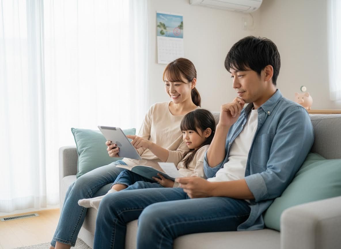 Asian Family Relaxing with Technology and Books