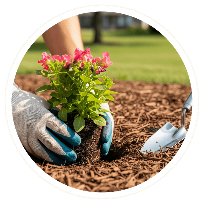 A professional landscaper carefully arranging new plants in a freshly mulched garden bed in an Osceola yard. A professional landscaper carefully arranging new plants in a freshly mulched garden bed in an Osceola yard.