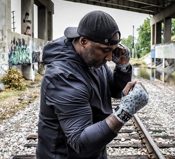 Joe boxing on train tracks 