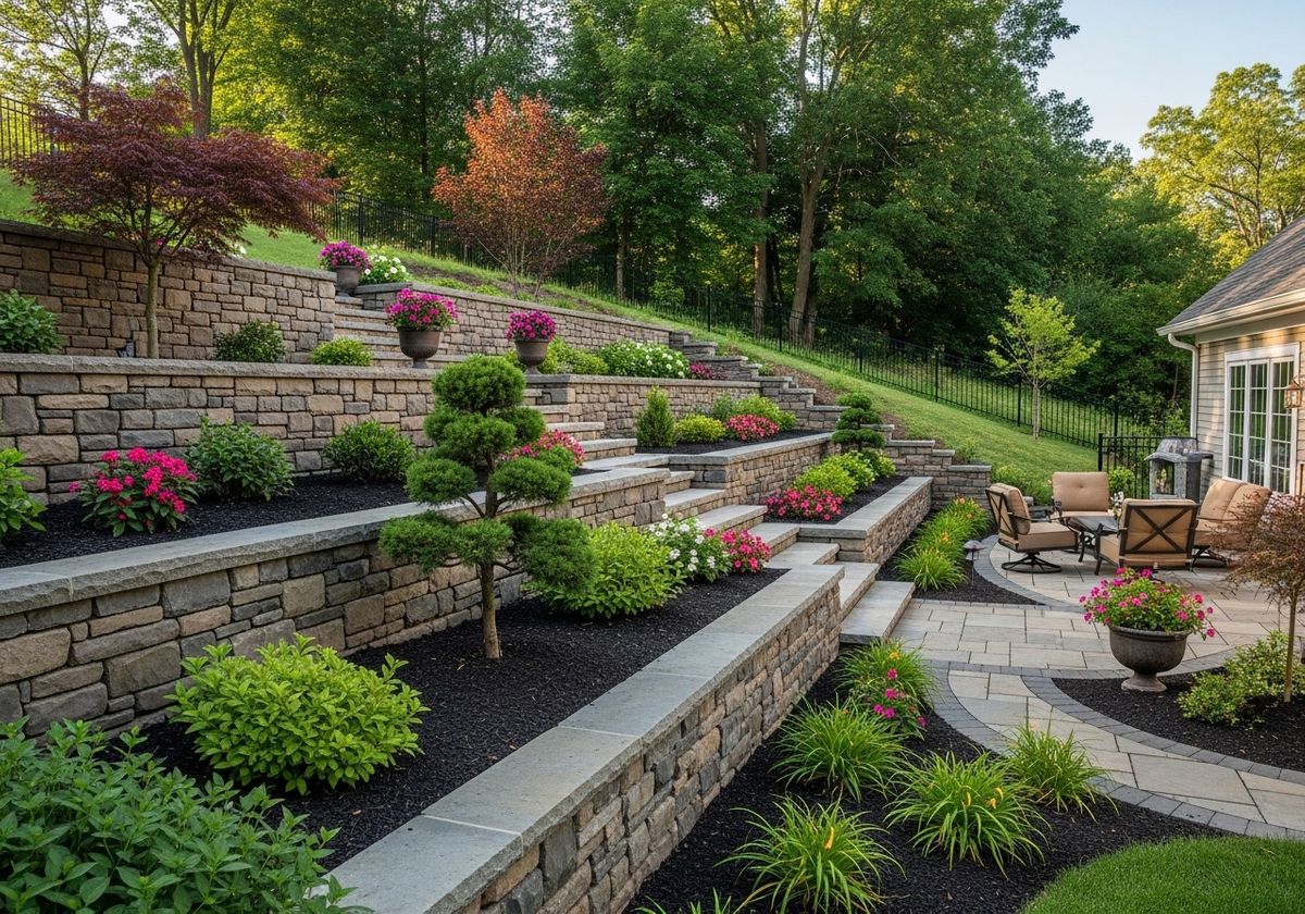 Tiered Garden Landscaping with Stone Walls