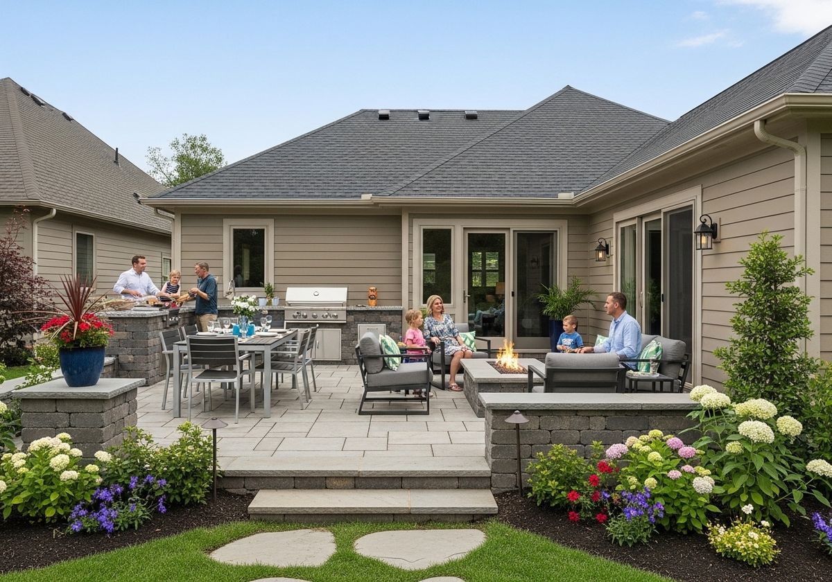 Outdoor Living Space with Fire Pit and Kitchen