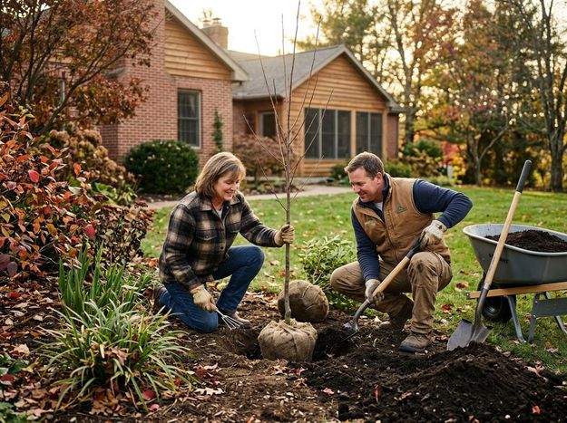 Couple Planting a Tree in Autumn