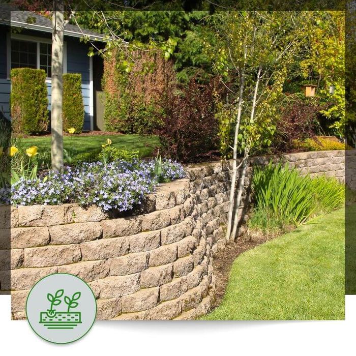 retaining wall and nicely landscaped yard