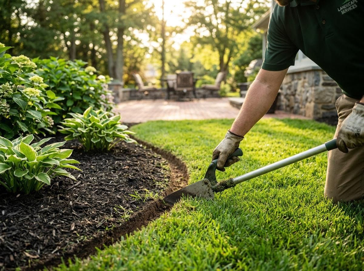 Landscaper Edging Mulched Garden Bed