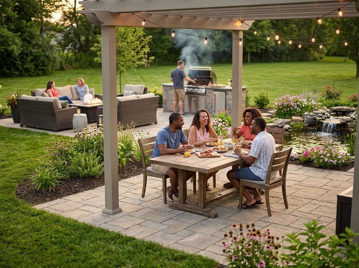 Friends Enjoying an Outdoor Dinner Party and Backyard BBQ