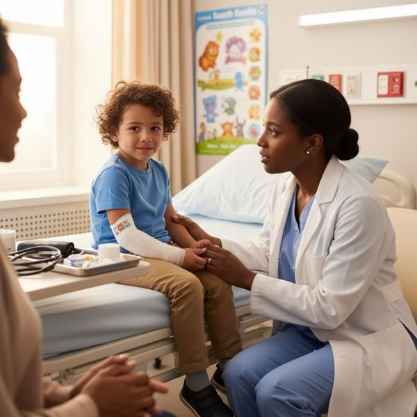 child at hospital getting treated for a dog bite 