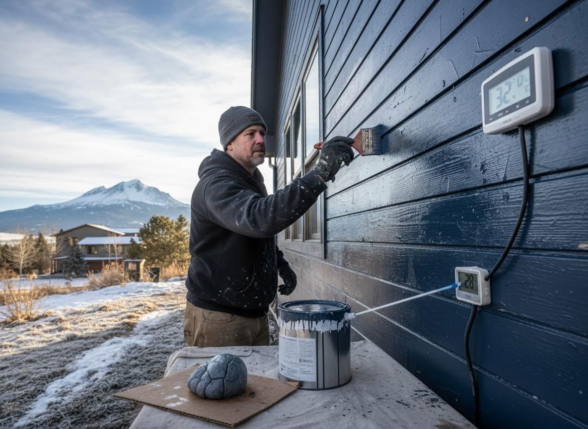 Man Painting House Exterior in Winter