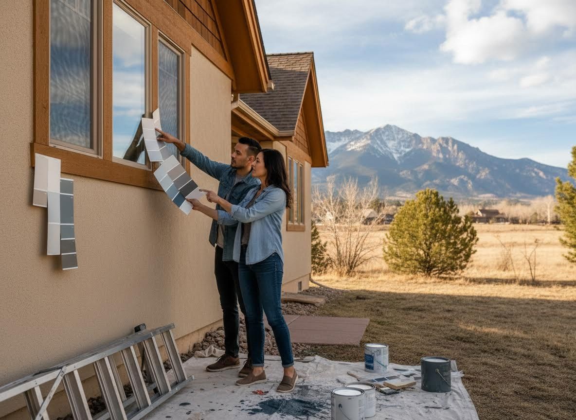 Couple Choosing Exterior Paint Colors for Home Renovation