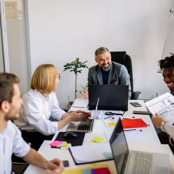 confident man running a meeting 
