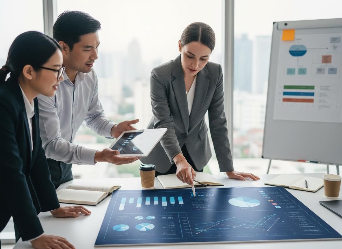 Business professionals analyzing data and charts