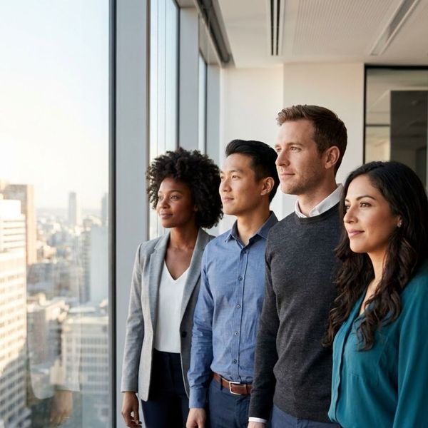 team looking towards a bright future together.