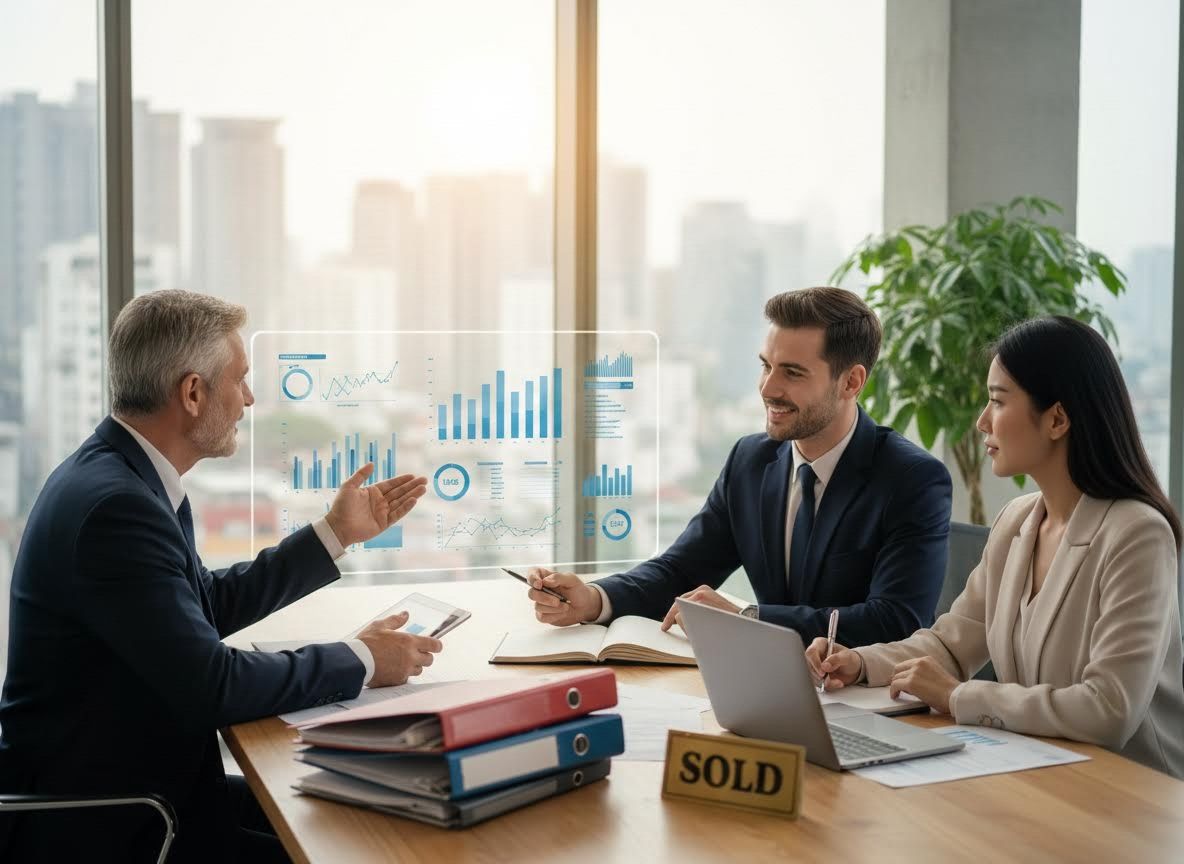 Business Professionals Analyzing Holographic Data