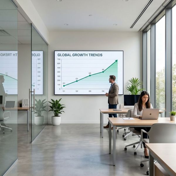 A clean, modern office showing a growth chart, symbolizing the success of a well-designed business roadmap.
