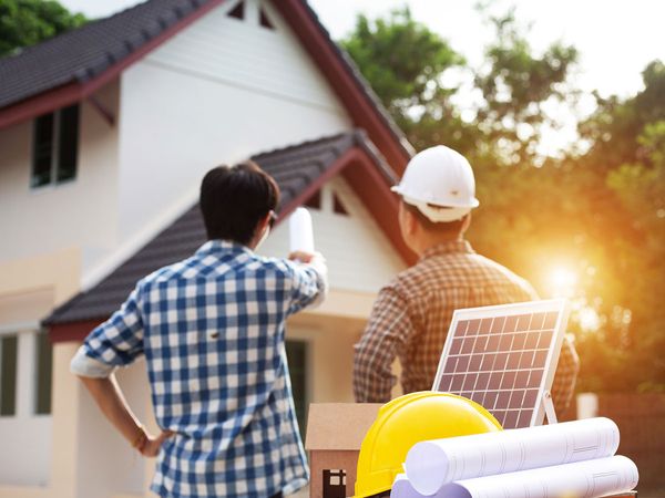  Engineers installing solar panels on a home