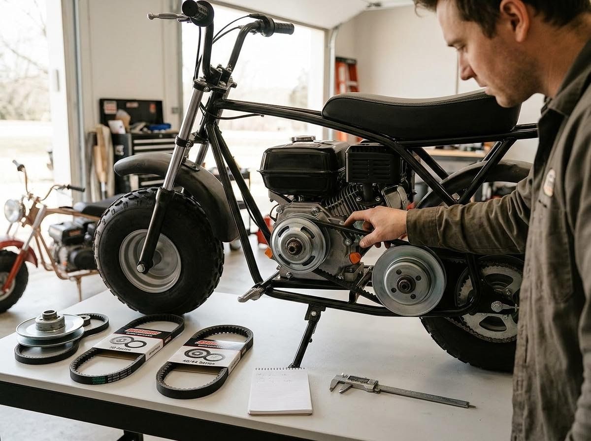 Man assembling mini bike engine with new parts