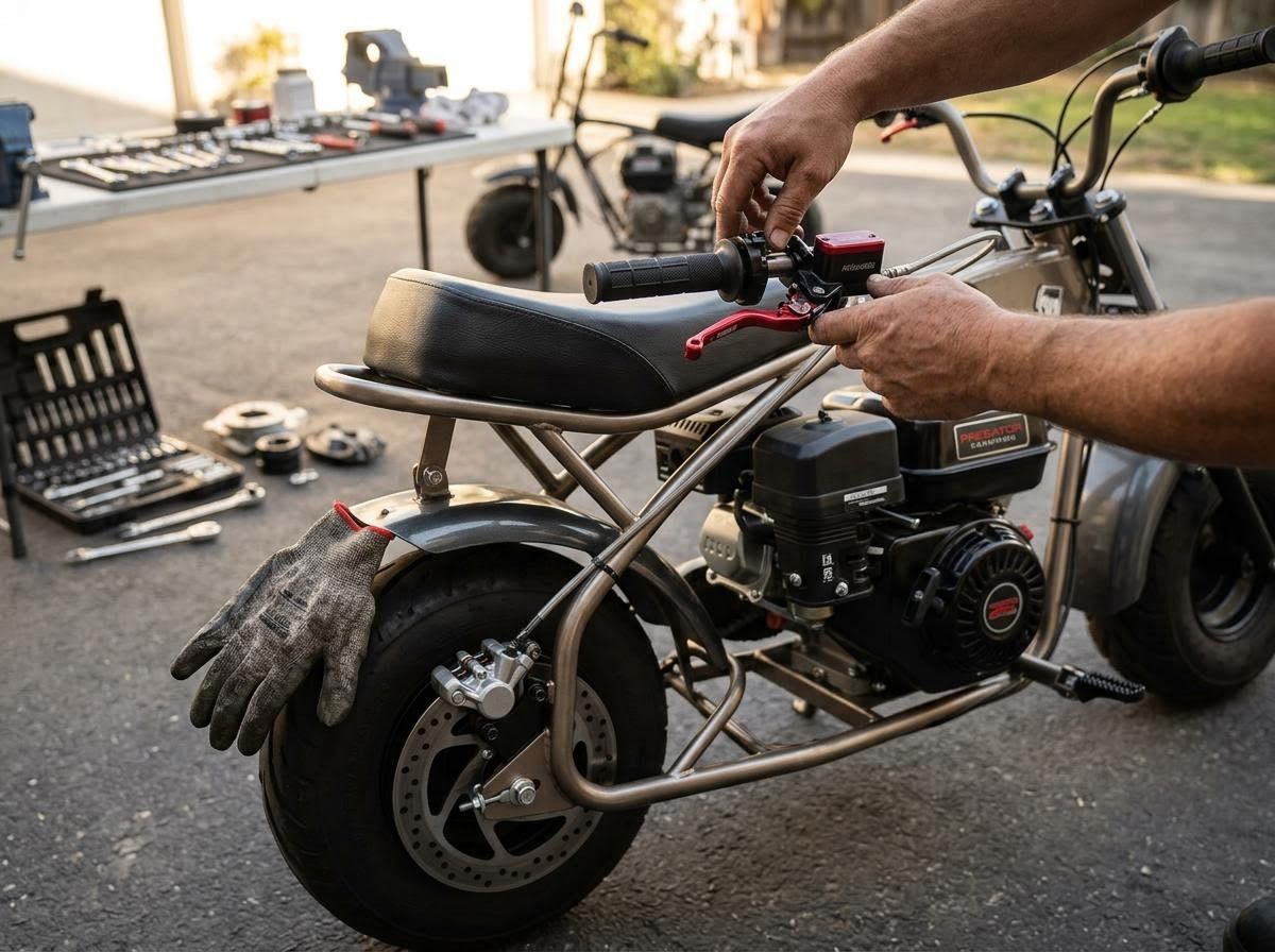 Person Working on Mini Bike Handlebars