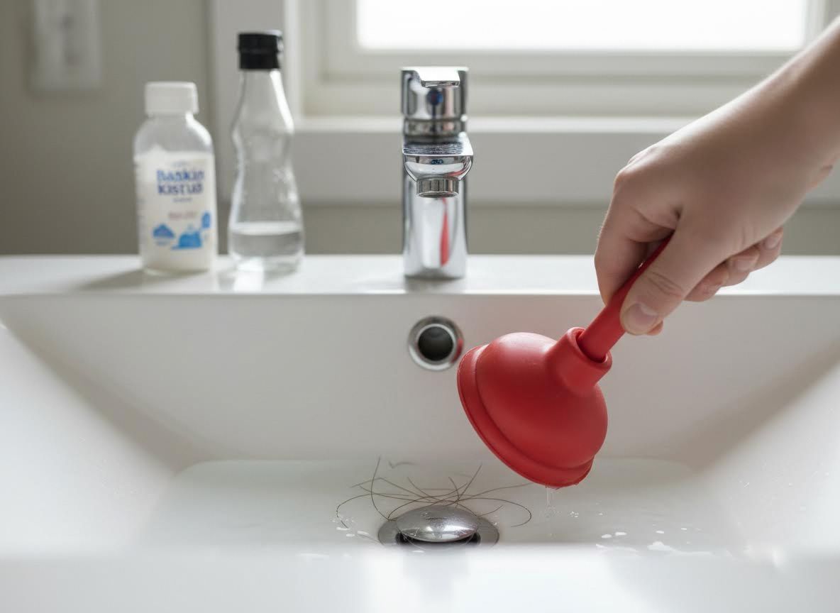 Hand plunging a clogged bathroom sink drain