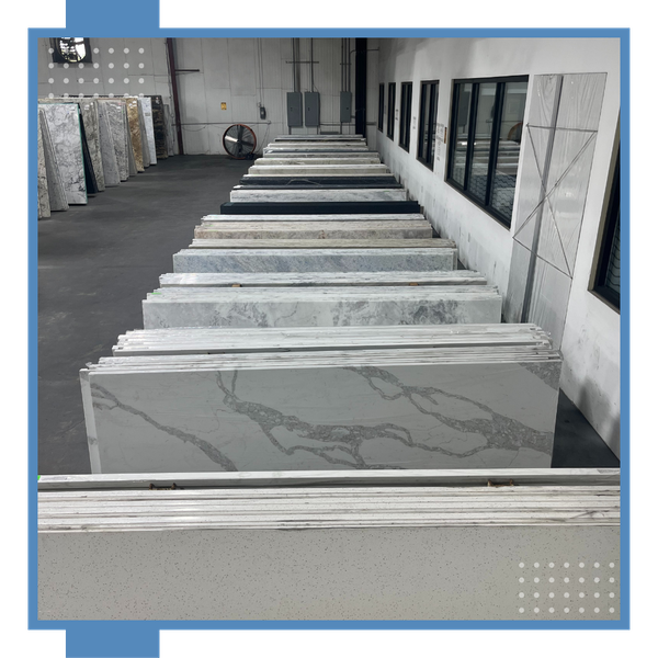 Rock slabs in a showroom