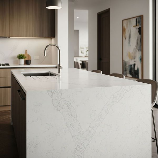 Contemporary kitchen featuring a clean quartz countertop. Contemporary kitchen featuring a clean quartz countertop.
