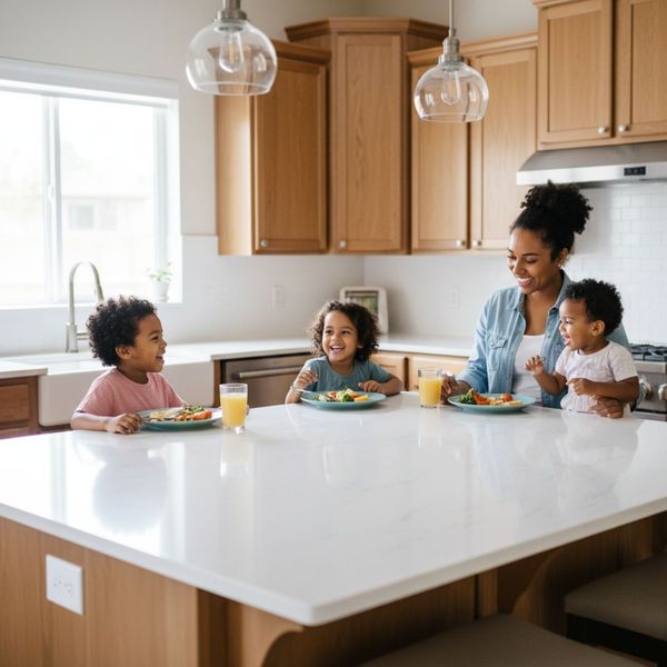 a family eating at a quartz table Comparing Quartz with Other Materials (4).jpg