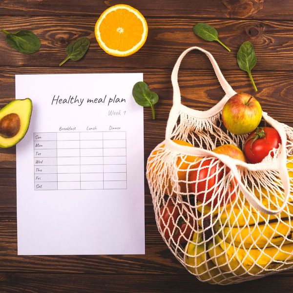 meal plan and bag of fruit