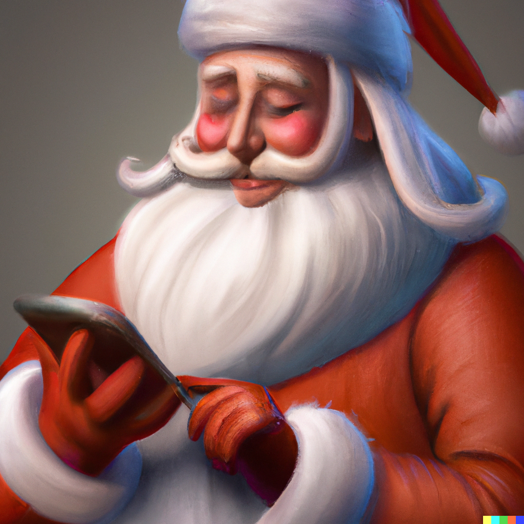 DALL·E 2022-12-12 21.45.13 - santa claus texting on his cellphone, photorealistic, happy, digital art.png