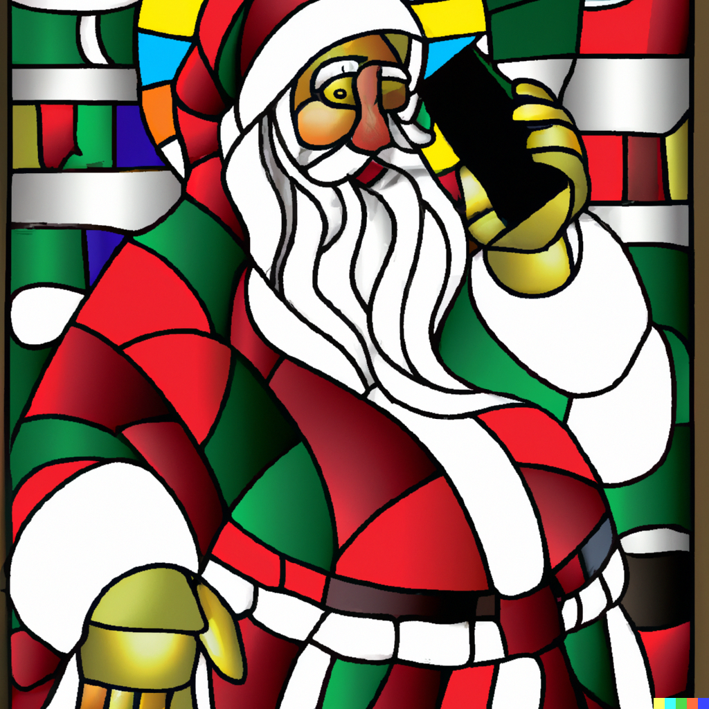 DALL·E 2022-12-12 21.51.26 - santa and cell phone, stained glass.png