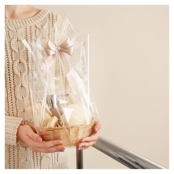 woman holding gift basket