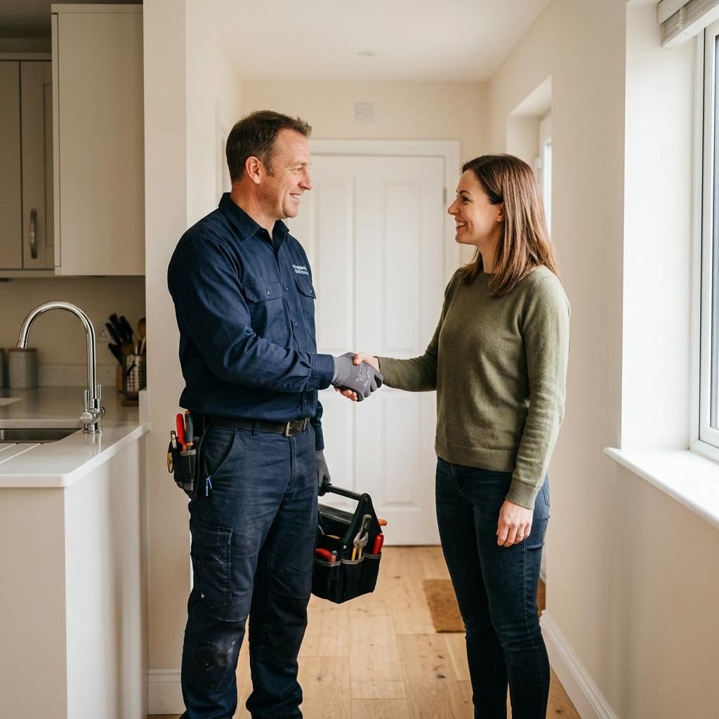 plumber shaking a homeowners hand plumber shaking a homeowners hand